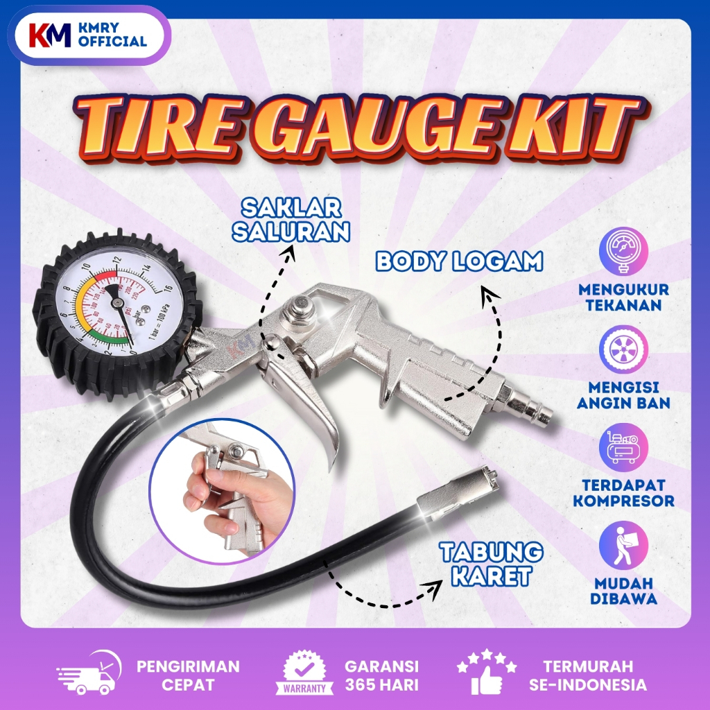 Jual KMRY Alat Isi Ukur Angin Tire Pressure Gauge Inflator 3 IN 1 Tire ...