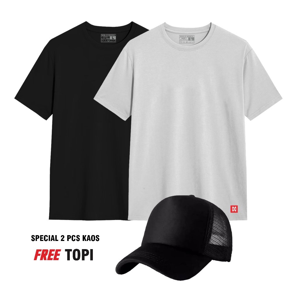 Jual Mawa.co - Paket Special 2 Pcs Kaos Polos Free Topi Hitam-Putih ...