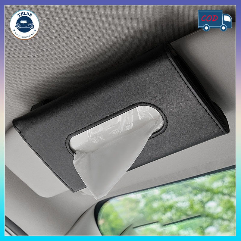 Tempat tisu gantung Tempat Tisu Mobil Kotak Tissue Gantung Car Sun Visor Jepit PU Leather Wadah Tisu Mobil