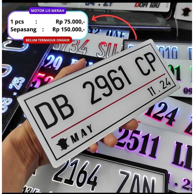 Jual BIKIN PLAT NOMOR MOTOR CUSTOM LIST MERAH | Shopee Indonesia