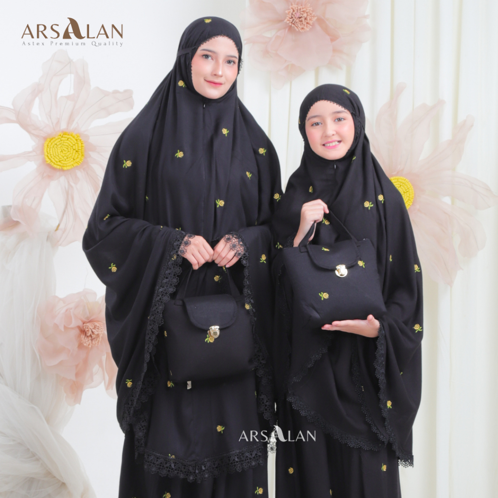 Arsalan - Mukena Anak dan Mukena Dewasa Couple Rayon Bordir | Arafah Series 2in1