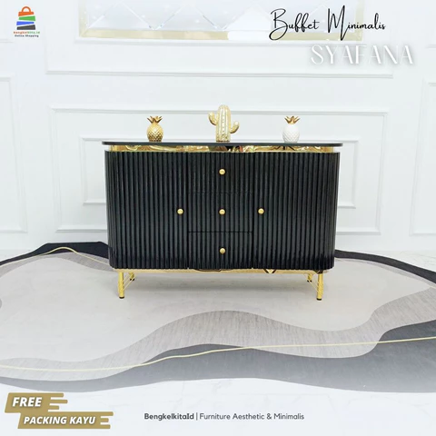 Meja Konsol Aesthetic Syafana Buffet Meja TV Rias Mewah Kayu Solid Duco 120cm