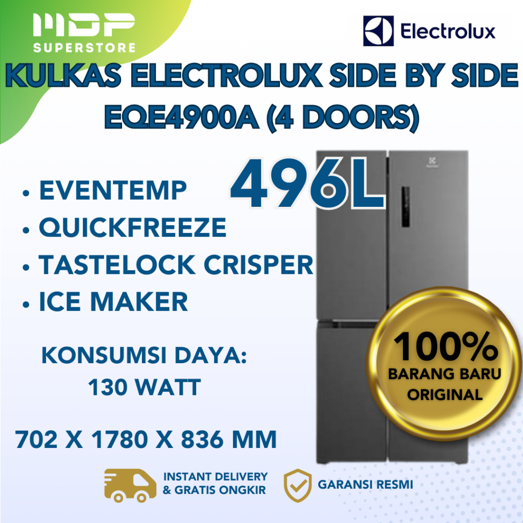 Jual KULKAS ELECTROLUX SIDE BY SIDE EQE4900A-B (4 DOORS 496L) | Shopee ...