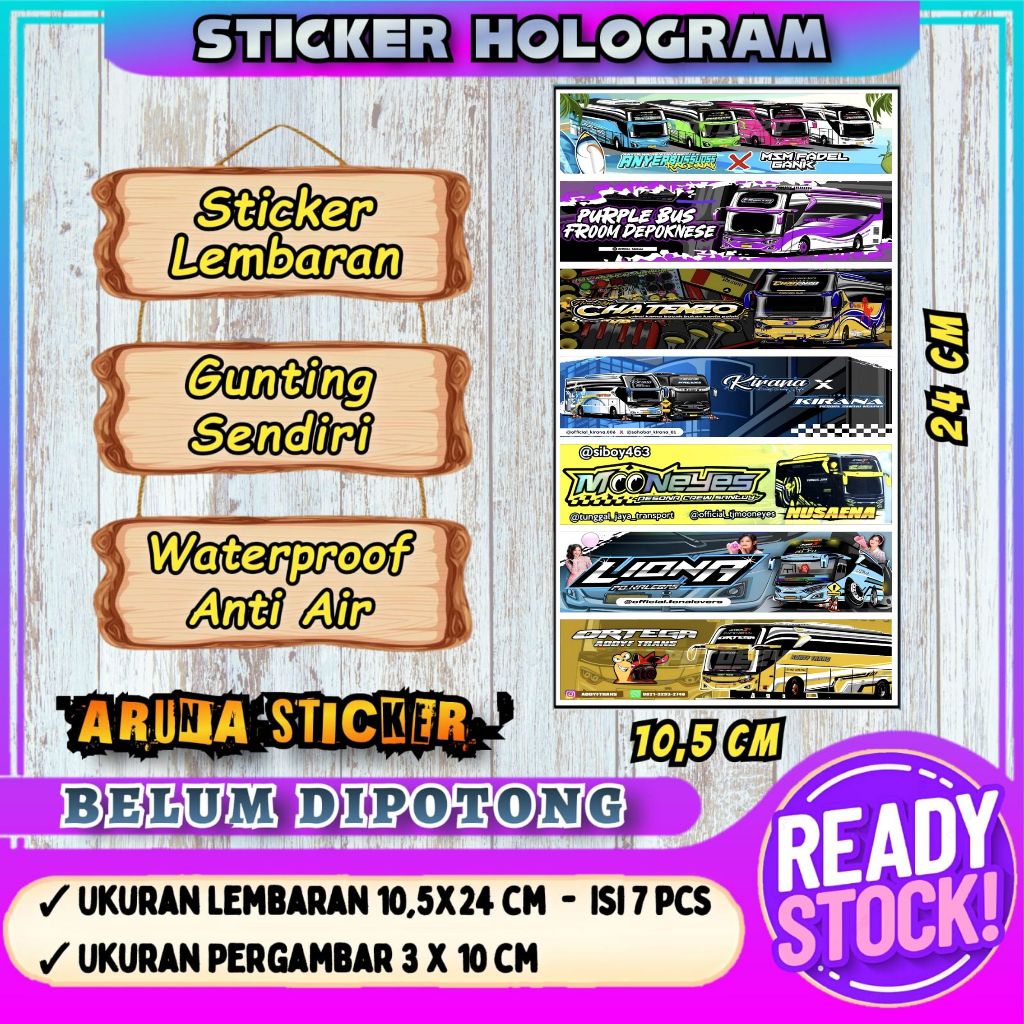 Jual STIKER BUS PANJANG Lembaran Isi 7 pc Stiker Bus Basuri Hologram ...
