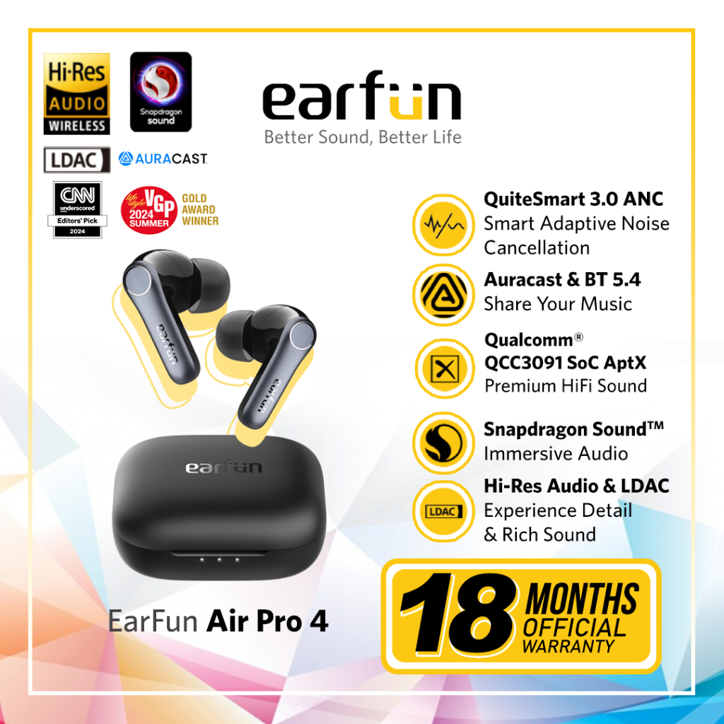 Jual EarFun Air Pro 4 Black ANC TWS with Snapdragon LDAC Audio & Auracast Shopee Indonesia