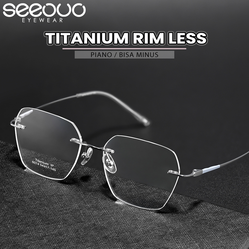 Jual Seeouo Frame Kacamata Plano Model Kotak Geometric Frame Rimless ...