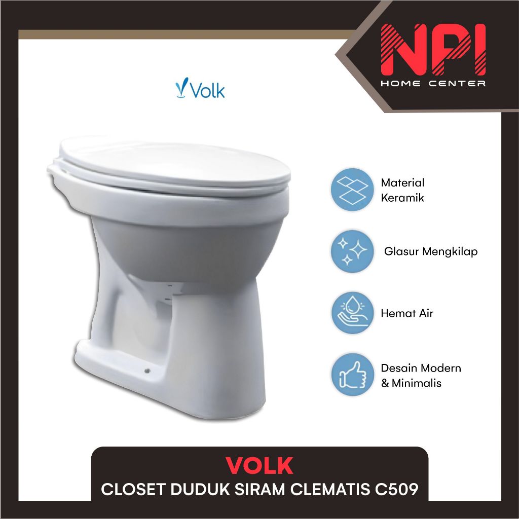 Volk - Closet / Kloset / Toilet Duduk Siram Manual Clematis C509 C 509 One Piece White