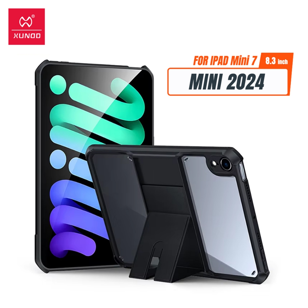 XUNDD Tablet Case Holder Untuk ipad mini 7 / mini 2024 / A17 Pro Slim Clear PC / Shock Absorption Soft TPU Edge Bumper / Back Cover Case / Beatle Stand Hybrid SoftCase HardCase Armor Shockproof Airbag