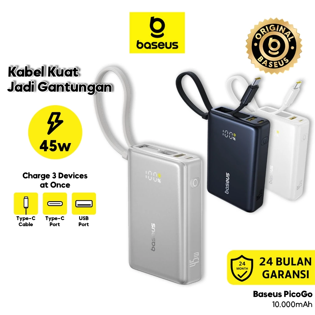 Baseus Powerbank PicoGo 10000mAh 45W Cable Type-C Digital Display Power Bank Fast Charging