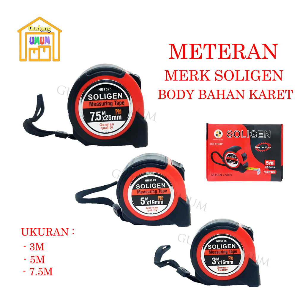 Jual Meteran Soligen Body Karet 3M - 5M - 7,5M Meteran Alat Ukur Roll ...