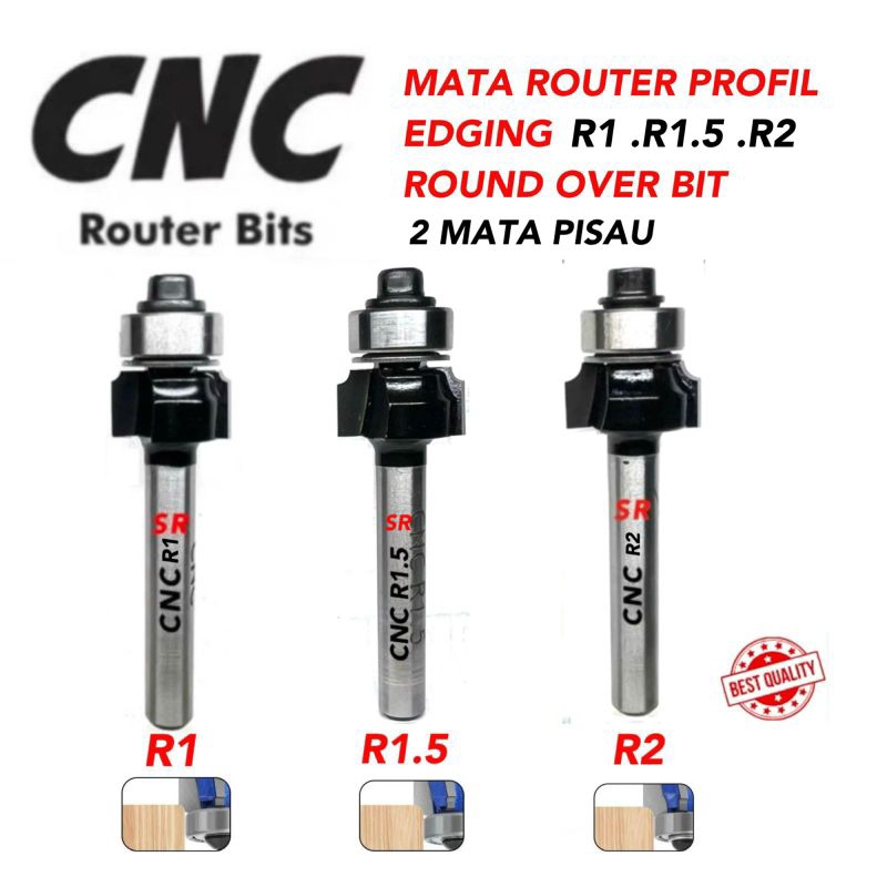 Jual Mata Profil/ Router Bits Edging ( R1/ R1.5/ R2 ) Merk CNC | Shopee ...