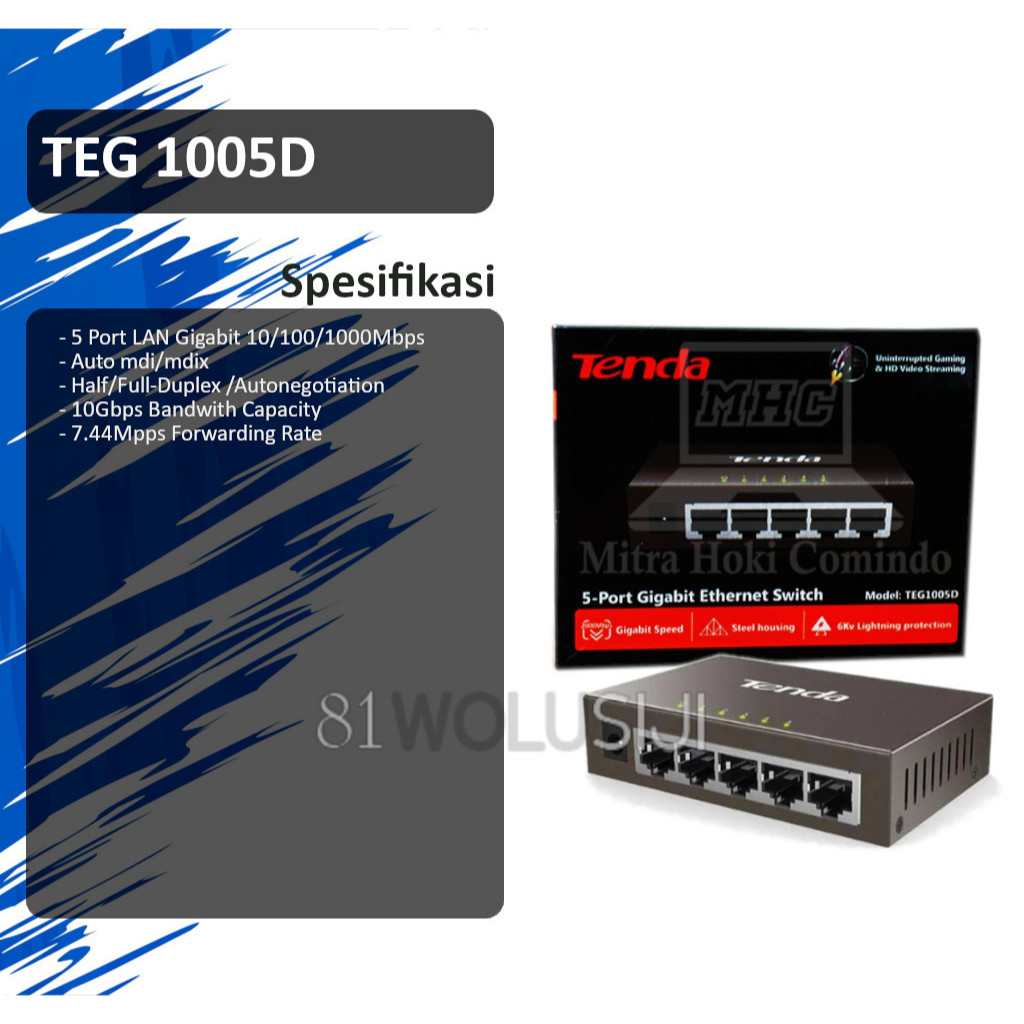 Jual Tenda TEG 1005D Switch Hub 5 Port Gigabit 10/100/1000Mbps Metal ...