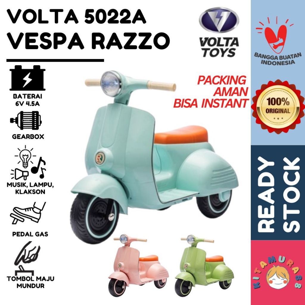 BISA INSTANT -Mainan Motor Aki Anak VOLTA 5022A V5022A VESPA RAZZO,VOLTA 5022B V5022B VESPA RAZZODUO