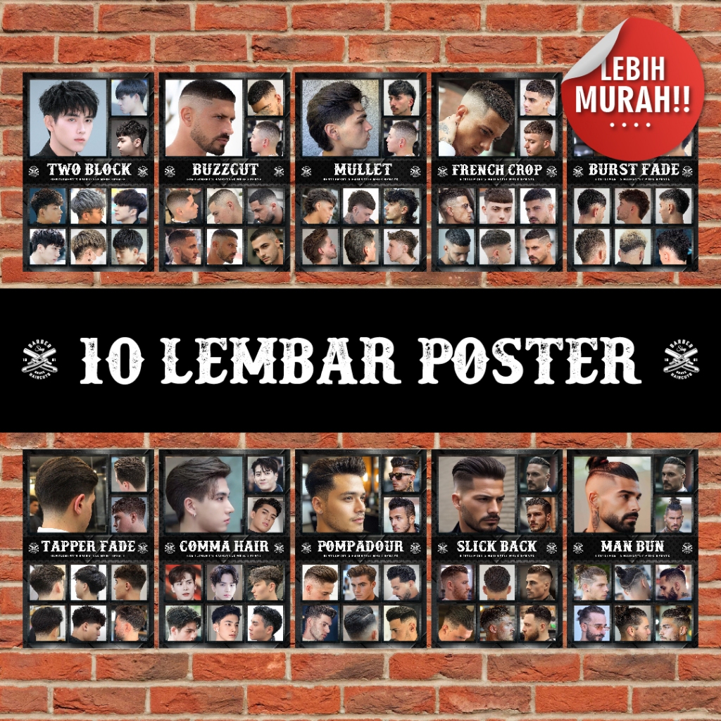 Jual Paket 10 Pcs Poster Besar Hairstyle Catalog Barbershop / Pangkas ...
