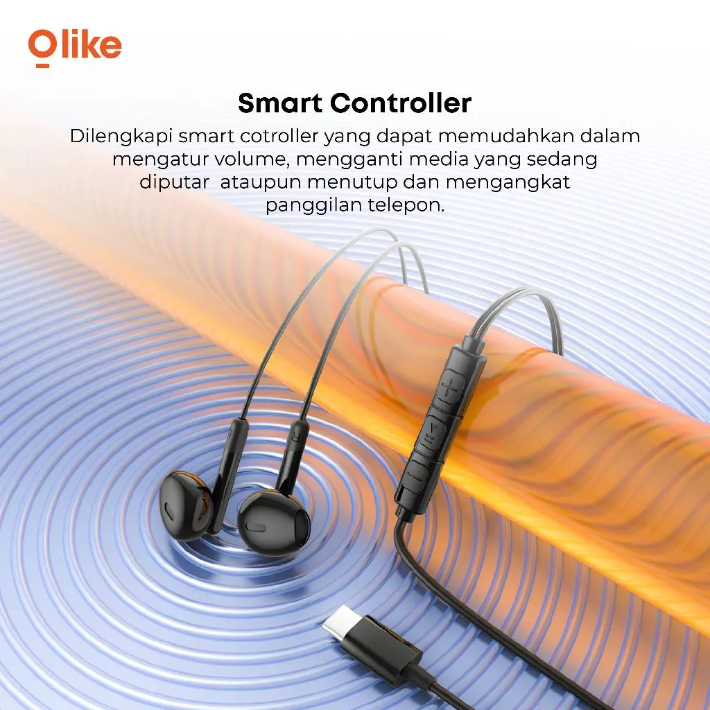 OLIKE Headset Cable E203C Type C 14mm Driver | Wired Earphone Stereo Bass Max Durable TPE Material | Half-Ear Kabel With HD Audio