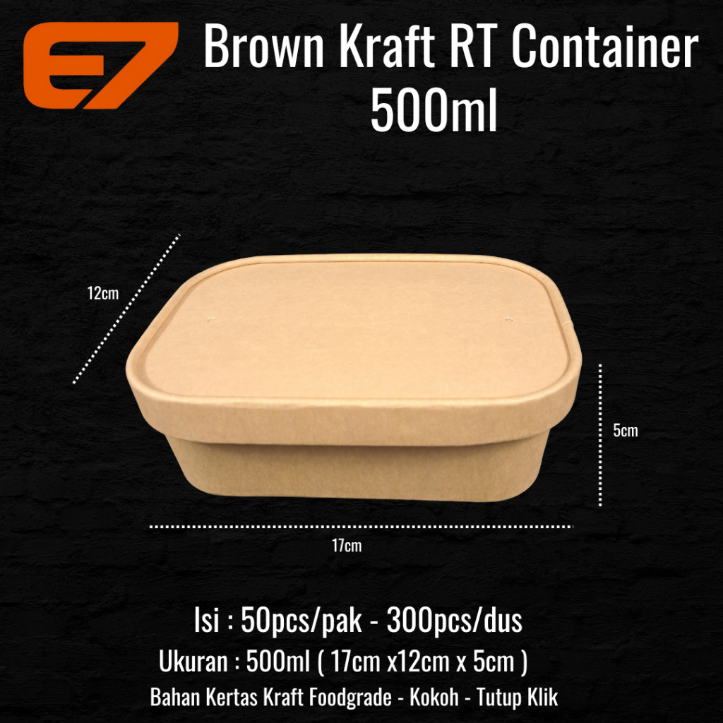 Jual Food Container + Lid Brown Kraft 500ml - Food Box, Paper Lunch Box ...