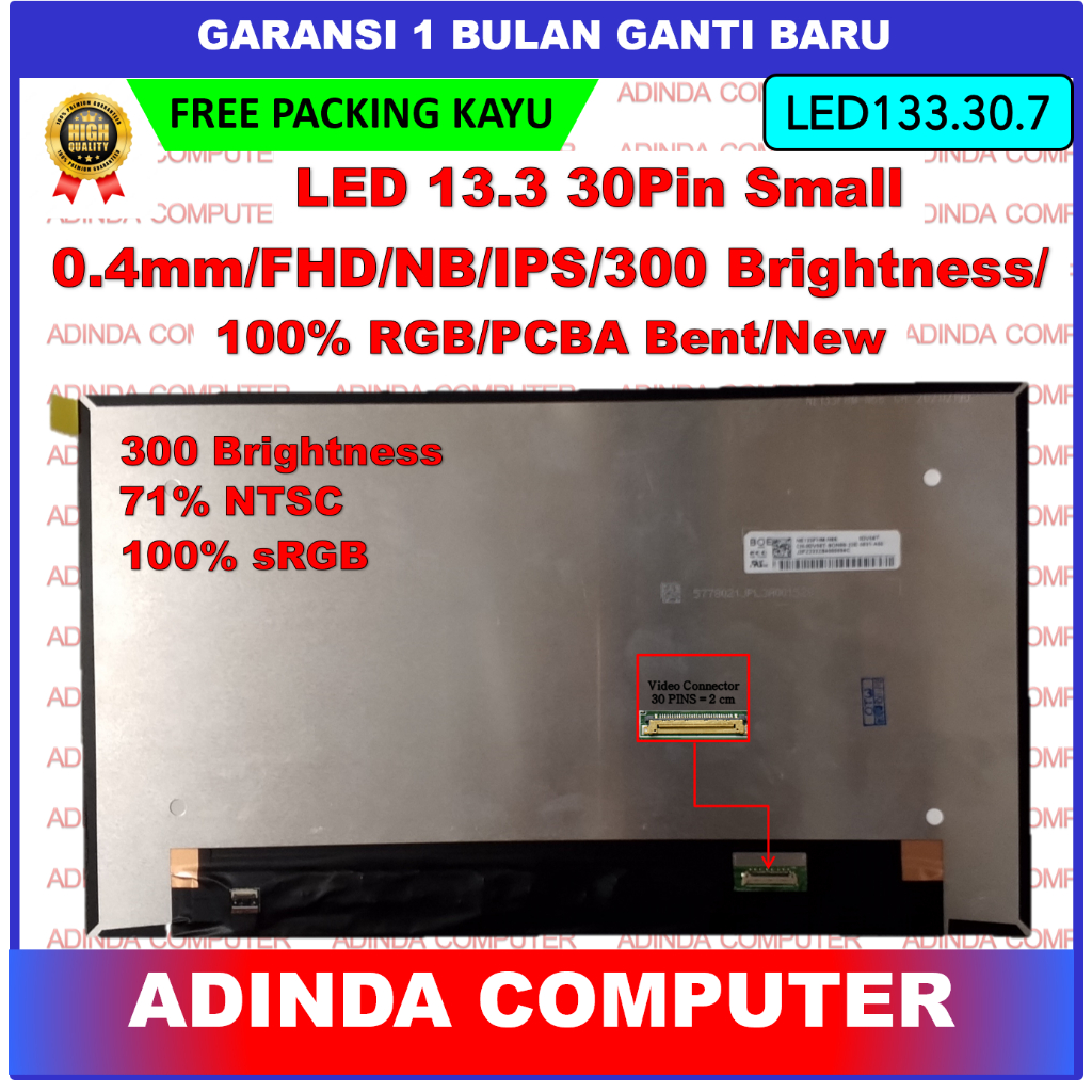 Jual LCD LED 13.3 13 Inch 30 Pin 30pin Small Narrow Micro 0.4mm Full HD ...
