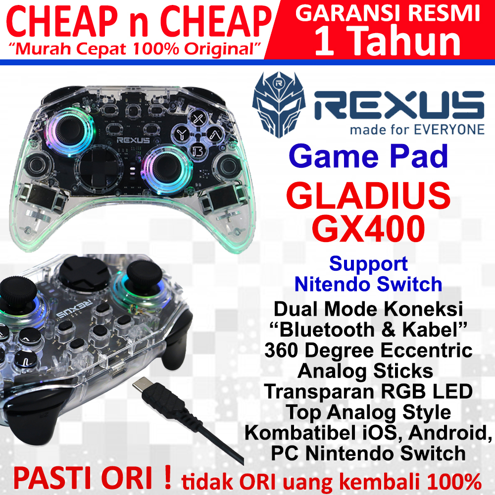 Jual Gamepad Rexus Gladius GX400 Transparan RGB Dual Mode Bluetooth ...
