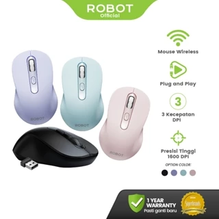 ROBOT  Mouse Wireless 2.4GHz Optical 1600DPI Kursor Akurat Cocok untuk PC Laptop M206 Original - Garansi 1 Tahun