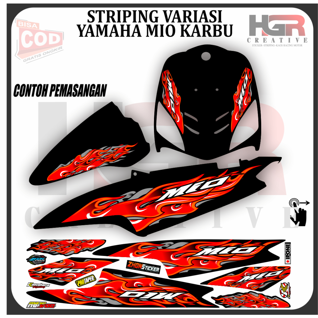 Jual Stiker Variasi Yamaha Mio Karbu / Old Striping Lis Api Motif ...