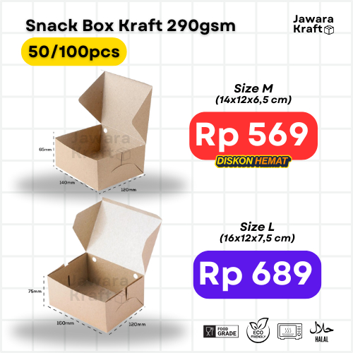Jual (100Pcs) Paper Snack Box Kraft 290gsm Laminasi - S M L XL - PE ...