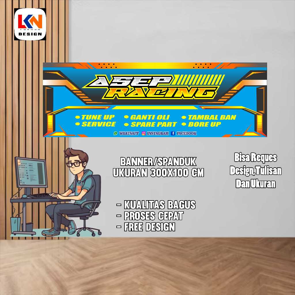 Jual spanduk banner bengkel ASEP RACING motor B custome size 300x100cm ...