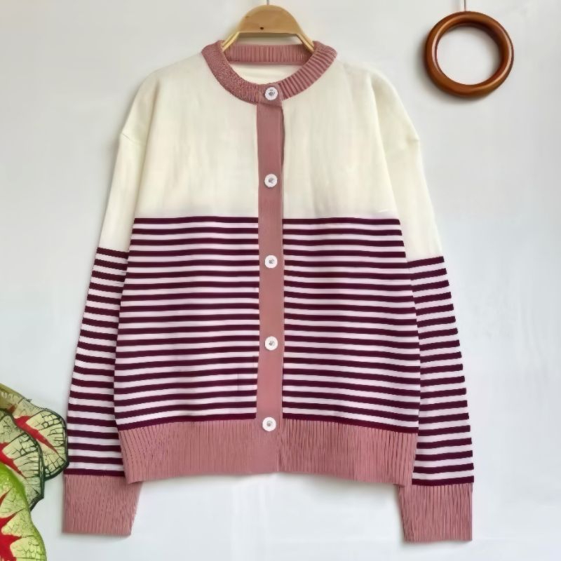 Jual NOVA ASILLA Stripe Cardigan Garis Salur Kancing Premium Atasan ...