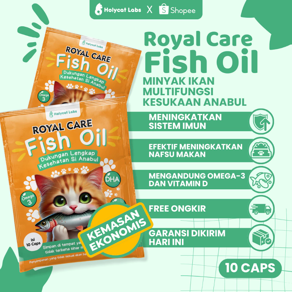 Holycatlabs Royal Care Fish Oil Minyak Ikan Kucing Anjing Isi 10 Kapsul