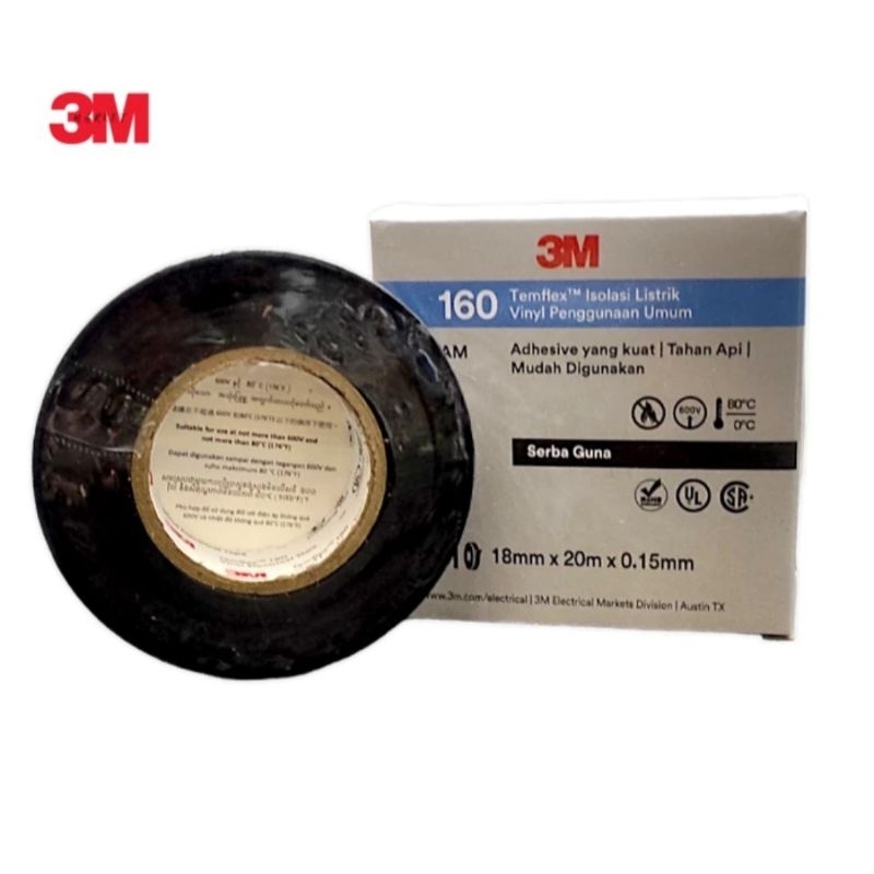 Jual 3M Isolasi Listrik Temflex 160 Hitam GU1500 (18mm x 0.15mm x 20mtr ...