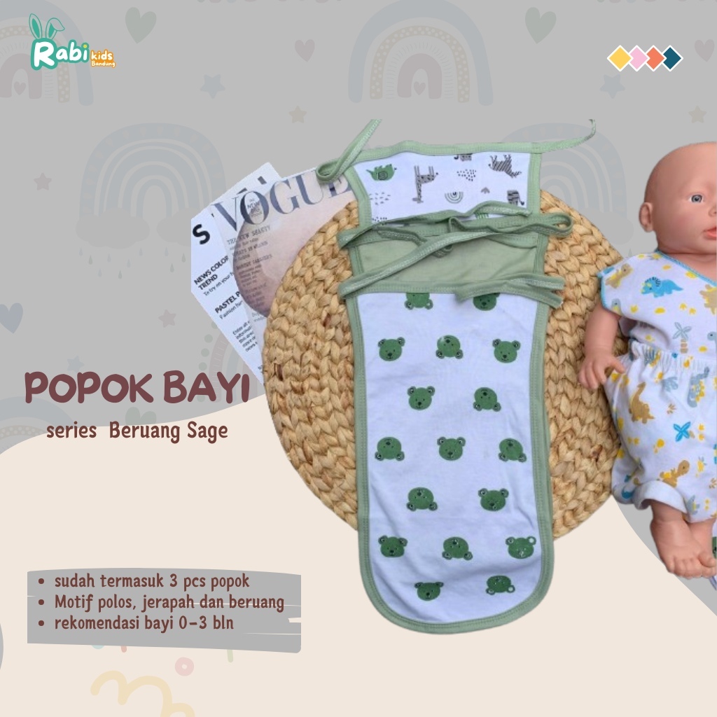 Jual Popok Bayi Series Beruang Hijau Sage Bahan Katun Lembut