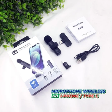 Mikrofon Nirkabel Portabel Mic Audio Pembuatan Vidio Rekaman Microphone Wireless K8 I Phone