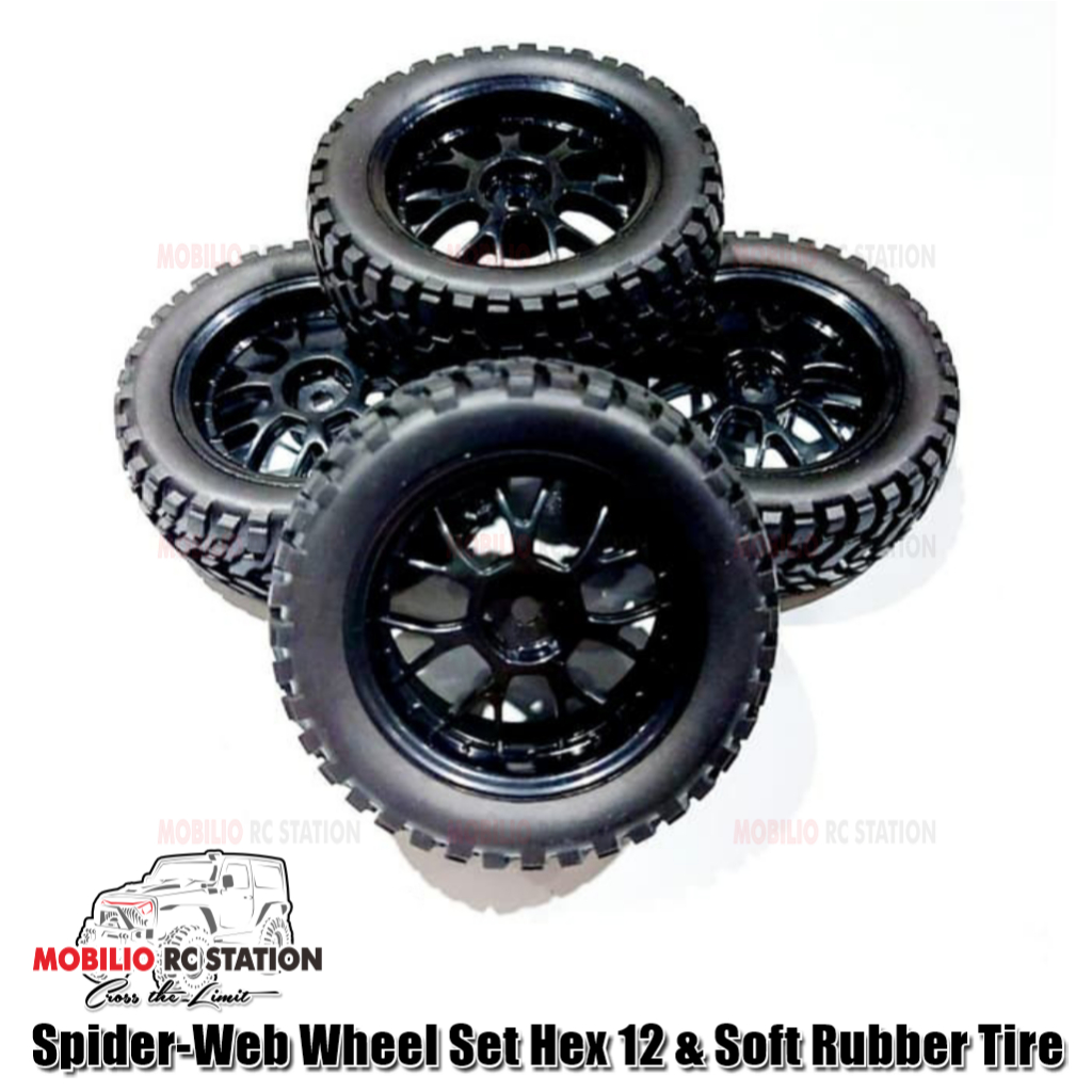 Jual SpiderWeb Wheel Set Upgrade & Soft Rubber Tire Ban Rc Hex 12 ...