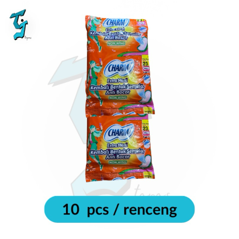 Jual CHARM NON WING 23cm Pembalut Extra Maxi @1 pad, 1 Renceng 10 ...