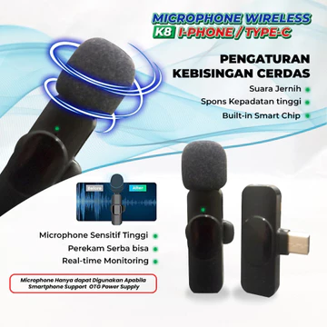 Mic On Clip Youtober Wireless USB Microphone Bluetooth K8 Iphone Type C Mic Untuk Rekaman Suara