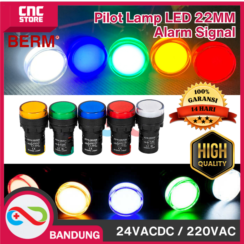 Jual Pilot Lamp LED 22mm AD16-22SM – Lampu Indikator Alarm Panel AC ...
