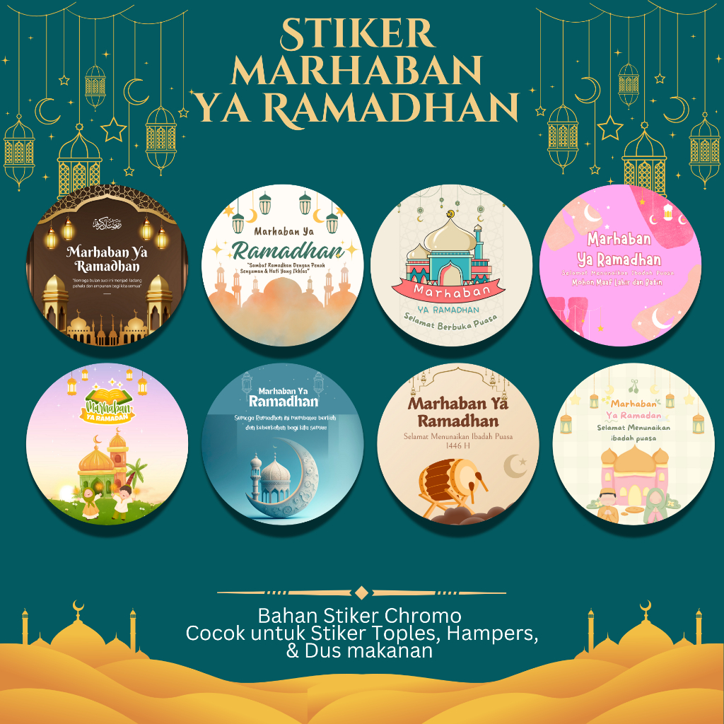 Jual Stiker Marhaban Ya Ramadhan bulat/Stiker Ramadhan 1446 H/Stiker ...