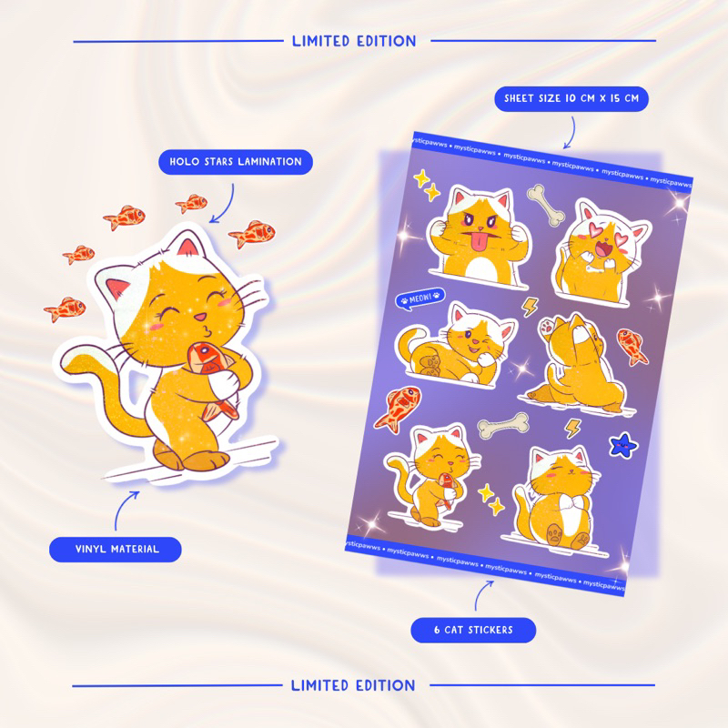 Jual Cat Sticker Sheets | vinyl material & star hologram lamination ...