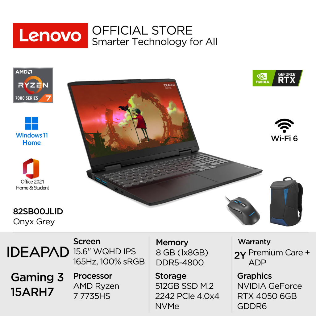 Lenovo IdeaPad Gaming 15ARH7 JLID AMD Ryzen 7735HS Win11 8GB 512GB SSD  NVIDIA RTX 4050 6GB WQHD IPS 350nits 100% sRGB 165Hz Antiglare OHS