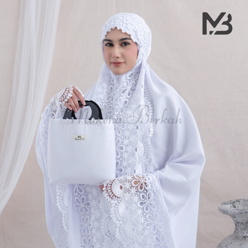 Mukena Princess Putih Naira Katun Putih Mikro Renda Full Mewah