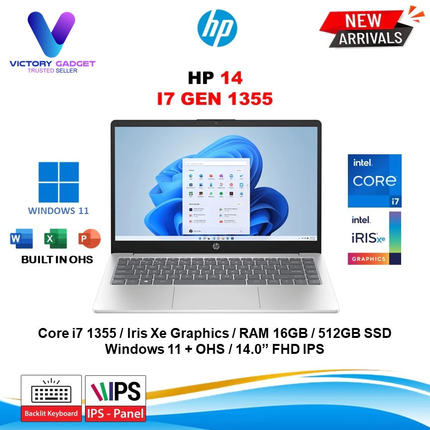Jual HP 14 i7 1355 16GB 512SSD W11 OHS 14.0FHD IPS | Shopee Indonesia