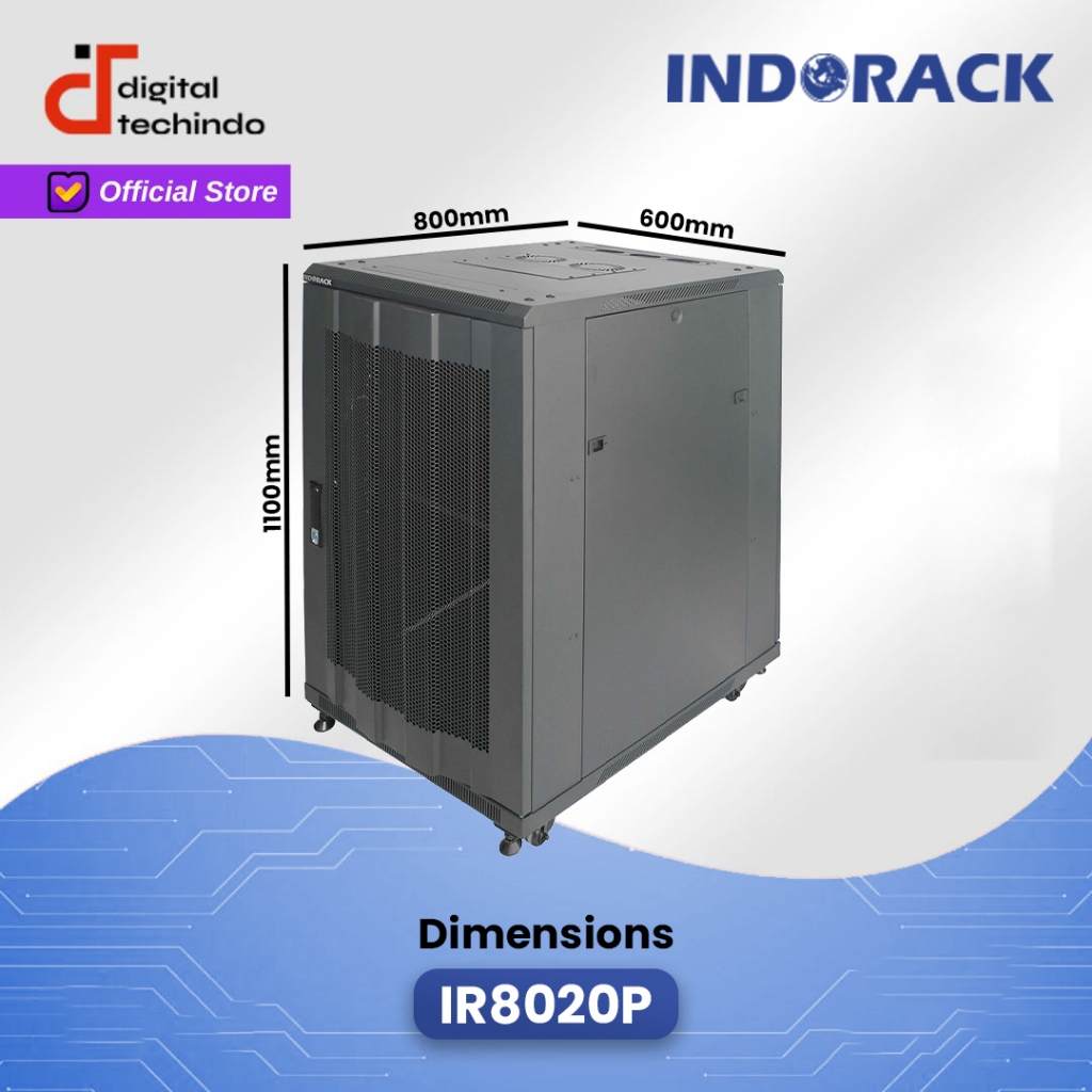 Jual IR8020P Close Rack 20U INDORACK Depth 800mm Perforated Door Rak ...