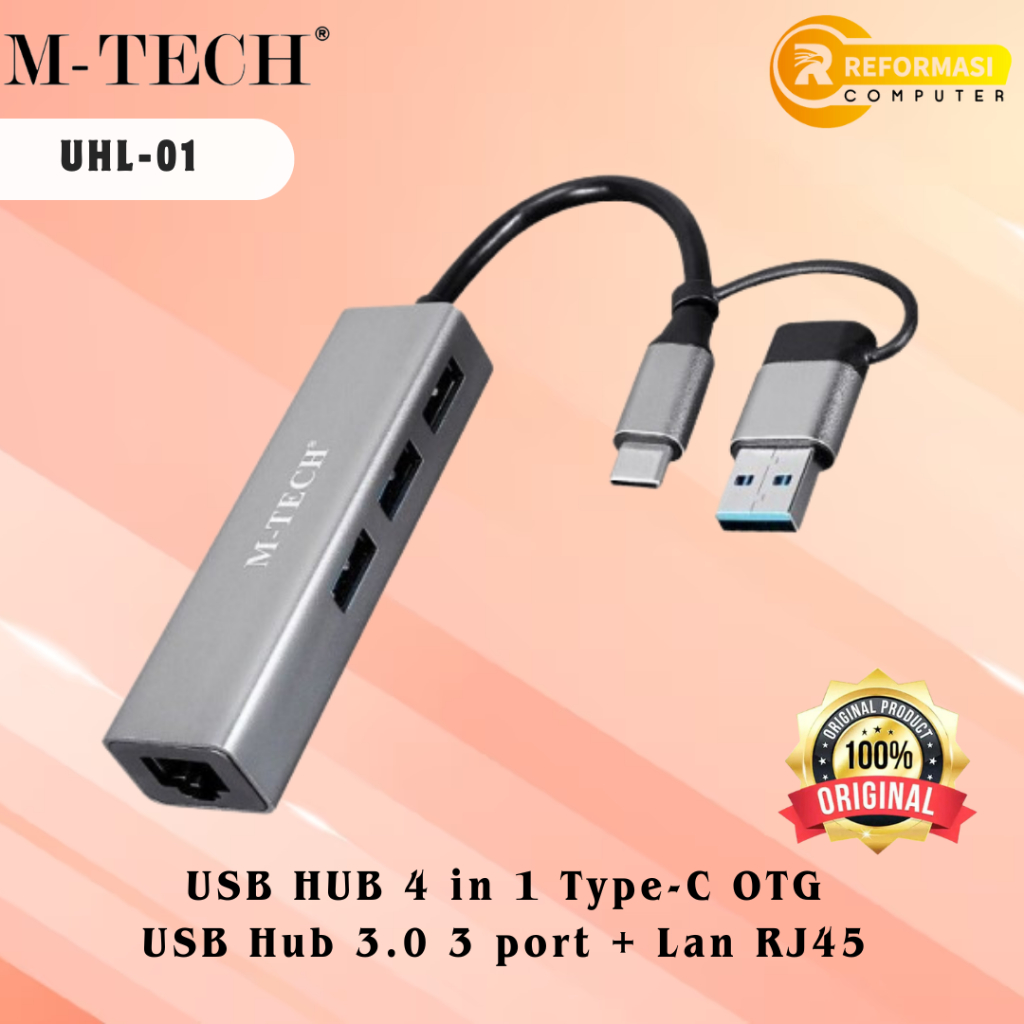 Jual M-TECH USB HUB 4 in 1 Type-C UHL01 OTG USB Hub 3.0 3 port + Lan ...