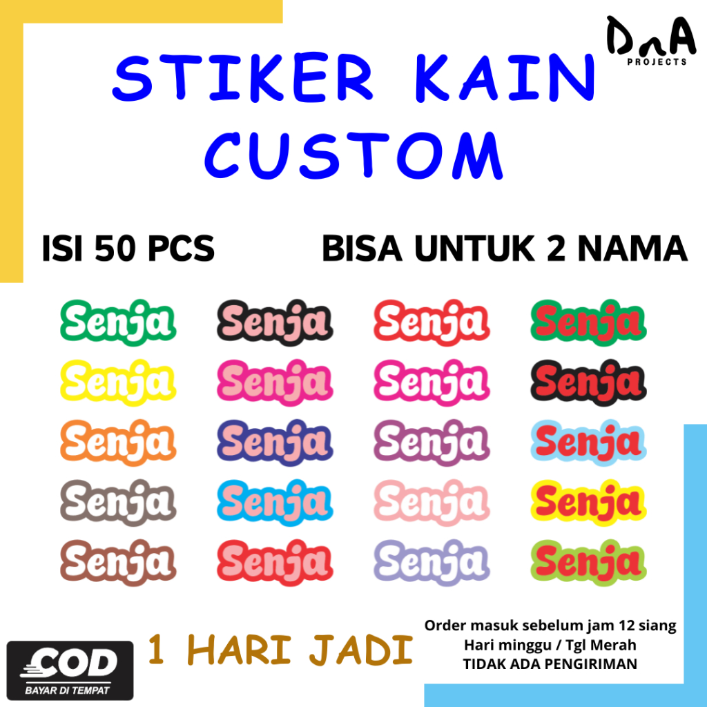 Jual Isi 50 Pcs Stiker Kain Custom Label Nama Baju Setrika Cutting ...