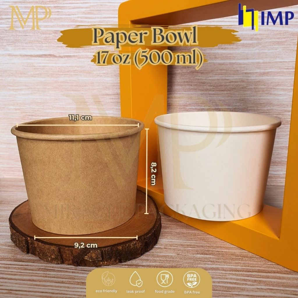 Jual Paper bowl 500ml IMP / Paper Bowl 17 oz + Tutup Bening / Mangkok ...