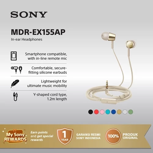 Earphone Sony MDR-EX155AP Wire Headset With Microphone - Gold SONY Earphone Original