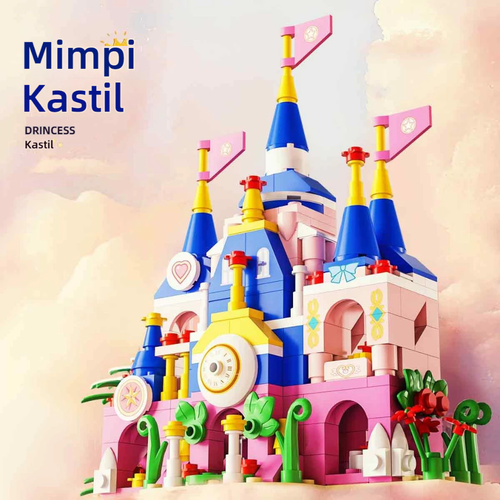 blok bangunan mainan mainan pendidikan mainan pendidikan Blok Kastil Disneyland Building Blocks Set