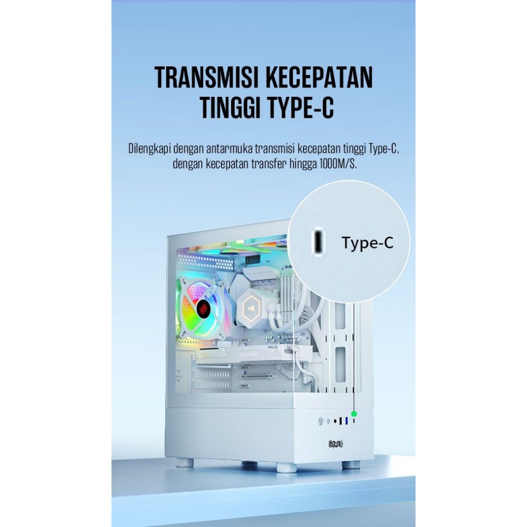 Jual Casing GAMEN GCS100 TYPE C MICRO ATX include 3 Fan - White ...