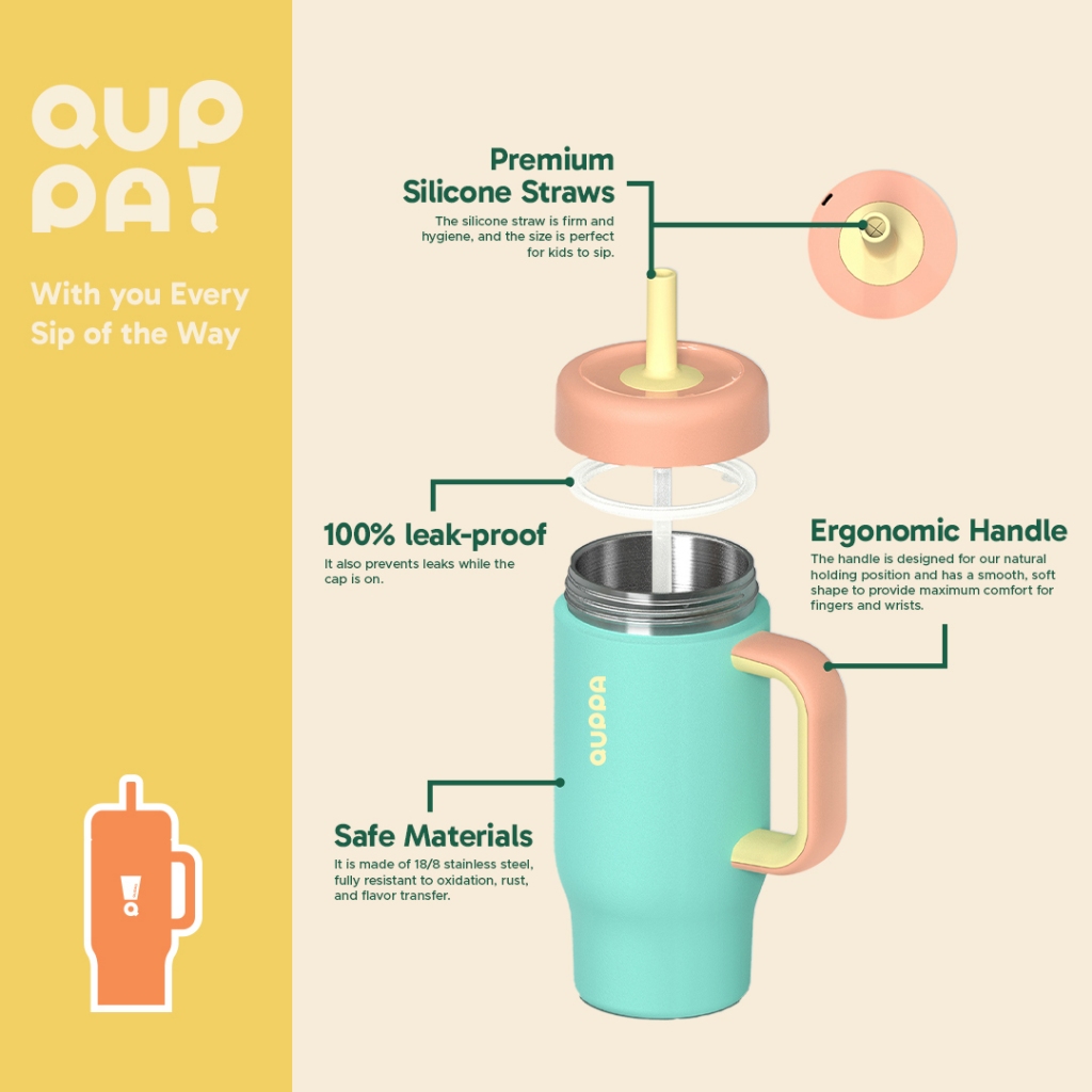Jual Quppa RubberStraw Tumbler Stainless Steel Bottle Botol Minum ...