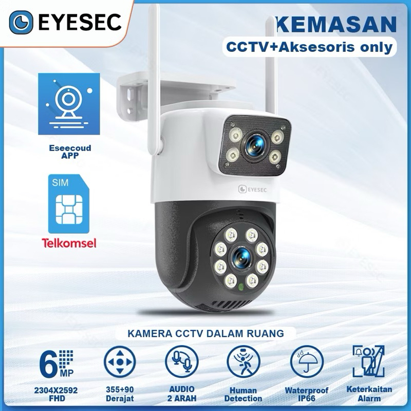 Jual EYESEC CCTV Simcard 4G 6MP FHD Dual Kamera CCTV Outdoor Waterproof ...