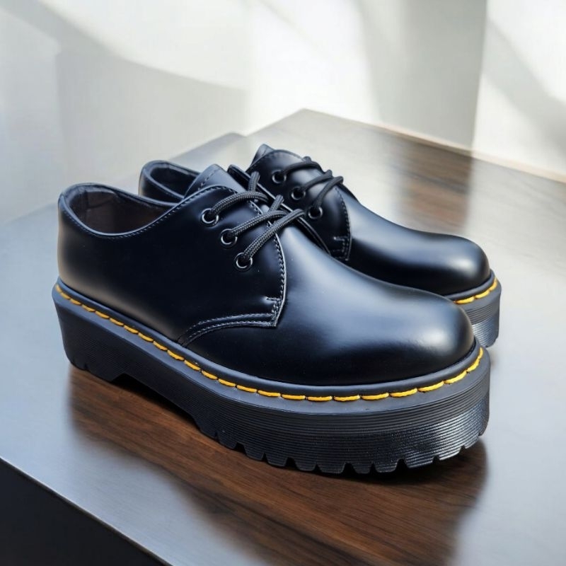 Jual New Sepatu Docmart 1461 Low Quad Platform Black Smooth Faux ...